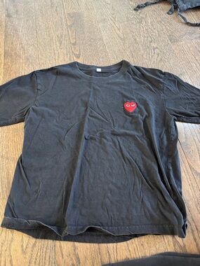 UNISEX Black Tee with Red Heart Patch